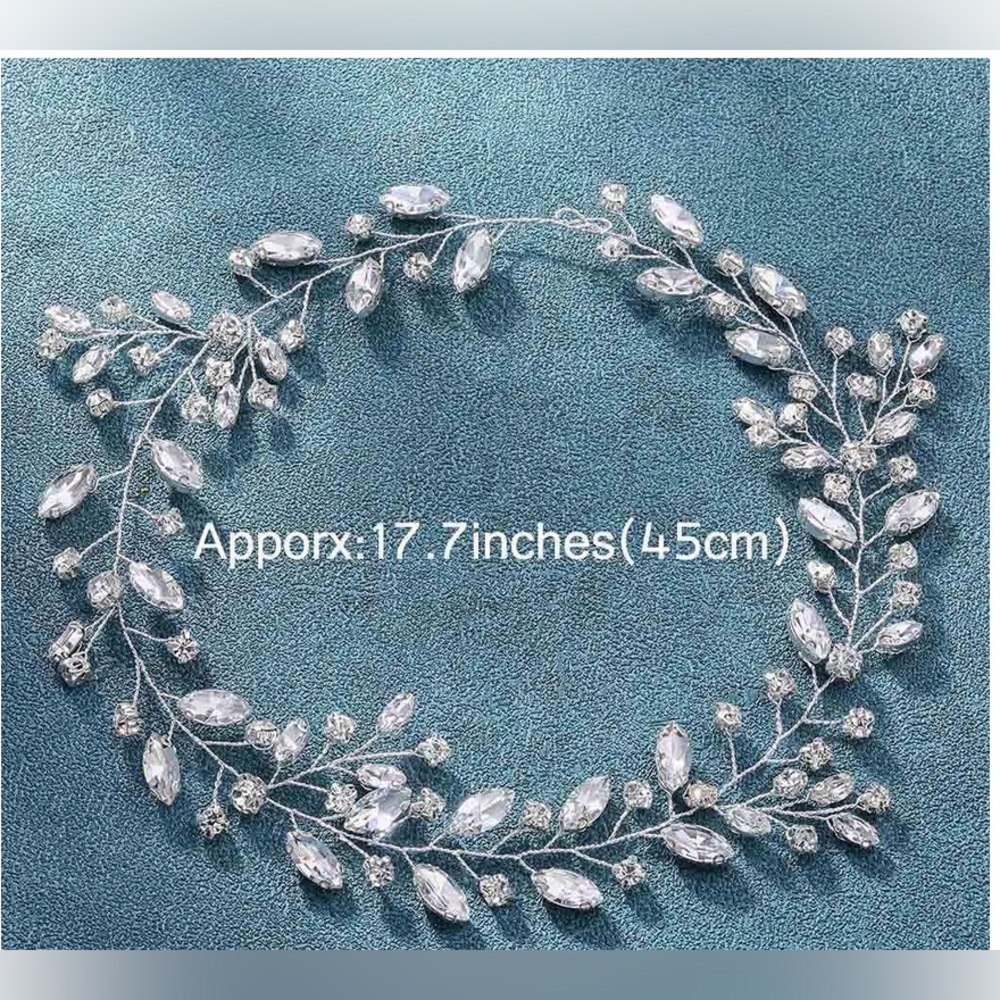 Bridal Rhinestone Hair Vine Crystal Wedding Headpiece Silver 17.7”